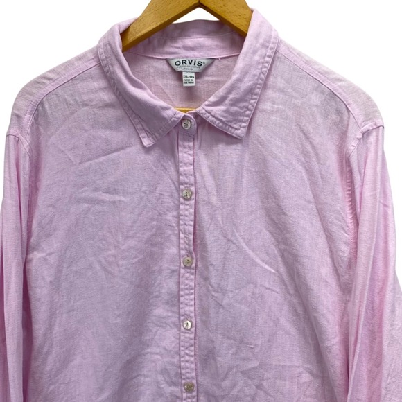 Orvis Tops - Orvis Pink Linen Blend Long Sleeve Roll Tabs Button Front Shirt‎ Women XXL
